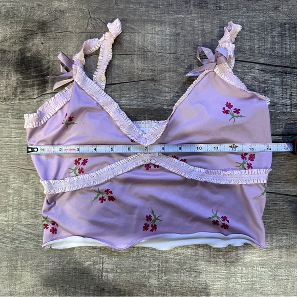Shein Purple Pink Floral Tank‎ Crop Top - Picture 7 of 8